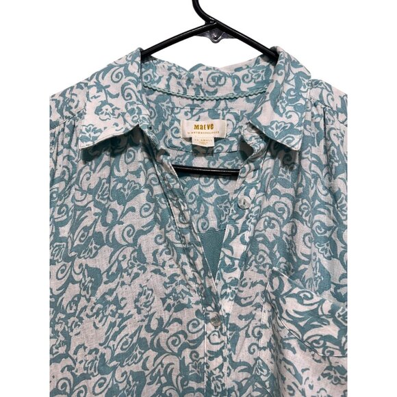 Anthropologie The Irene Linen Long Shirt Dress XXS Puff Sleeve Dainty Prairie - Picture 15 of 16